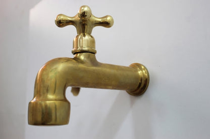 Antique Brass Wall-Mount Bibcock Tap with Cross Handle