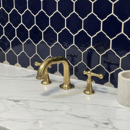 Widespread Unlacquered Brass Bathroom Faucet with Classic Lever Handles