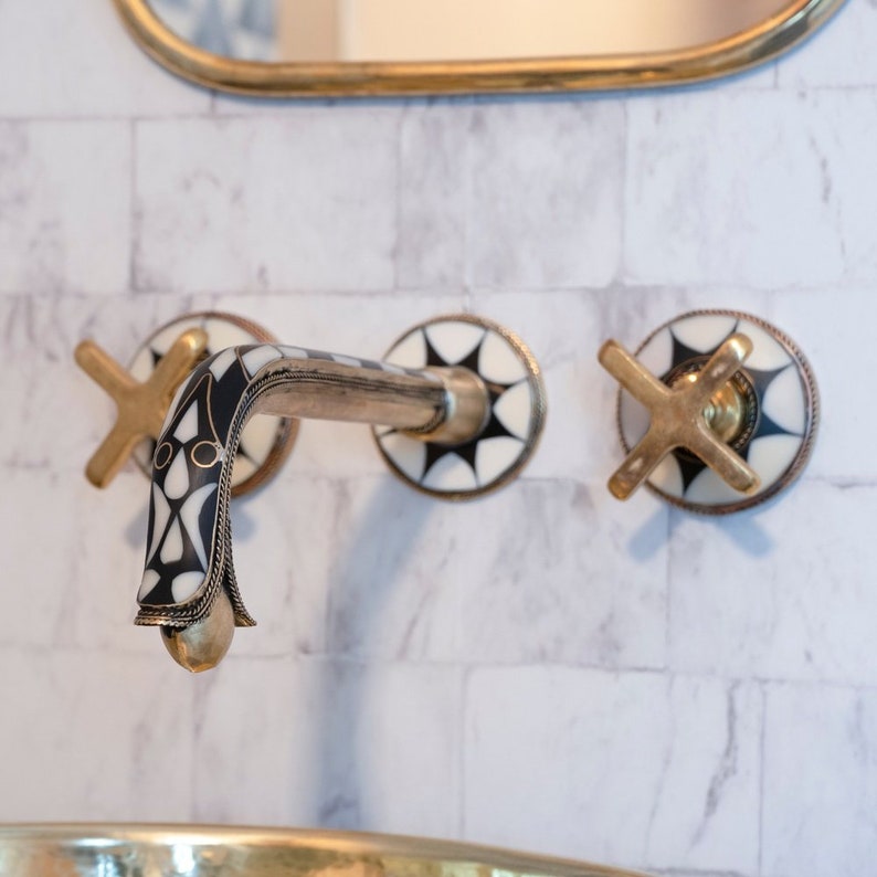 Moroccan Inlay Brass Wall Mount Faucet