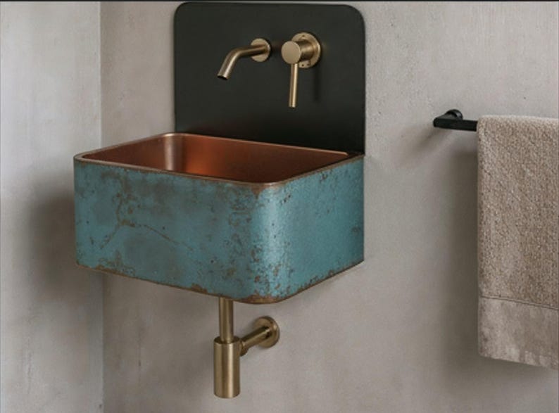 Turquoise Patina Copper Wall Mount Sink