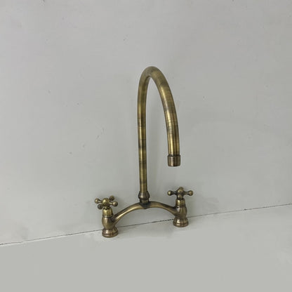 Antique Brass Bridge Kitchen Faucet