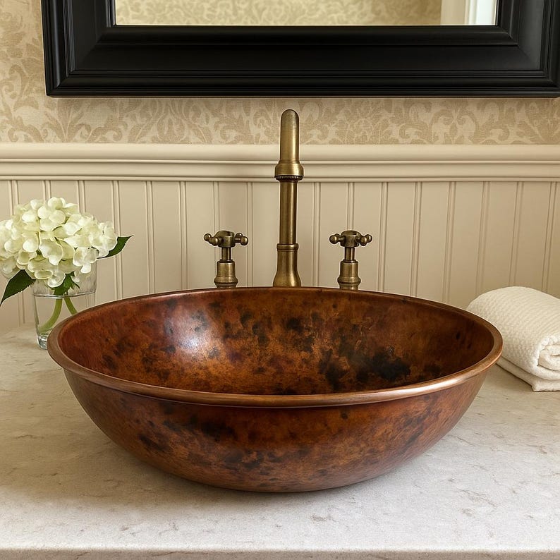 Rustic Oxidized Copper Vessel Sink