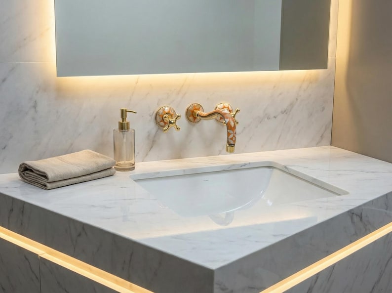 Orange Mosaic Brass Wall Mount Faucet