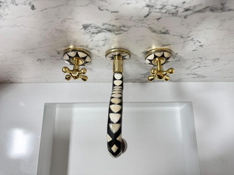 Black & White Mosaic Brass Wall Faucet