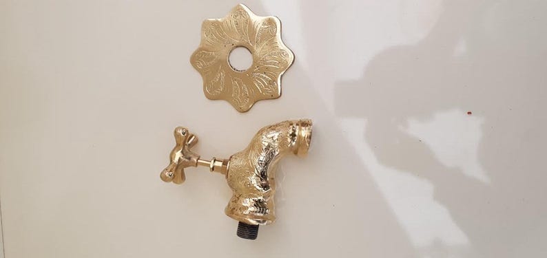 Engraved Brass Wall Faucet