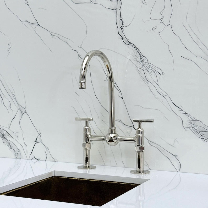 Luxury Polished Nickel Bridge Kitchen Faucet with Side Sprayer
