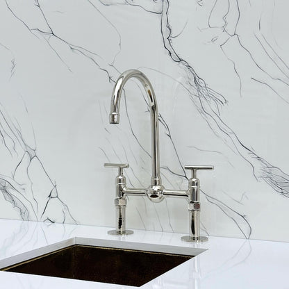 Luxury Polished Nickel Bridge Kitchen Faucet with Side Sprayer