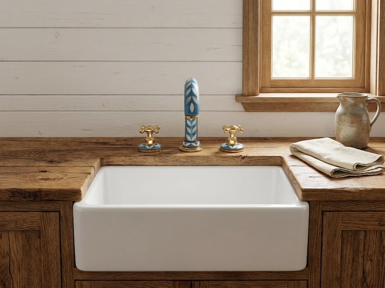 Blue Mosaic Brass Bridge Faucet