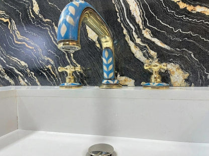Blue Mosaic Brass Bridge Faucet