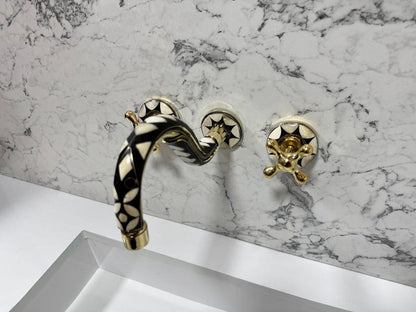 Black & White Mosaic Brass Wall Faucet