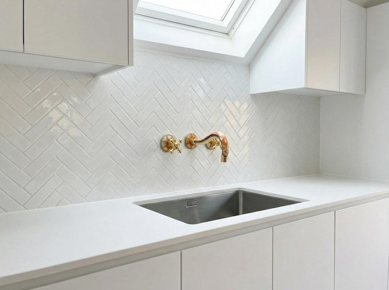 Orange Mosaic Brass Wall Mount Faucet