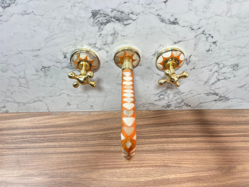 Orange Mosaic Brass Wall Mount Faucet