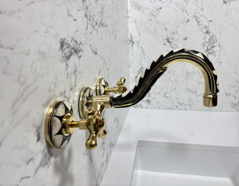 Black & White Mosaic Brass Wall Faucet