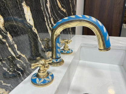 Blue Mosaic Brass Bridge Faucet