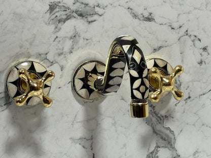 Black & White Mosaic Brass Wall Faucet