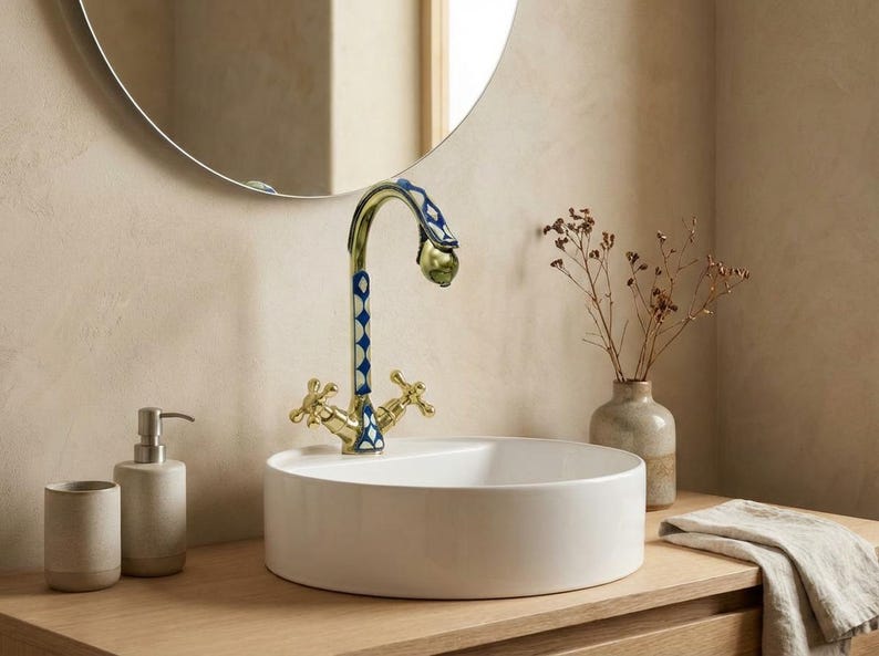 Blue Moroccan Mosaic Brass Faucet