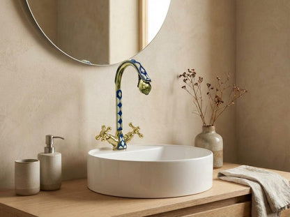 Blue Moroccan Mosaic Brass Faucet