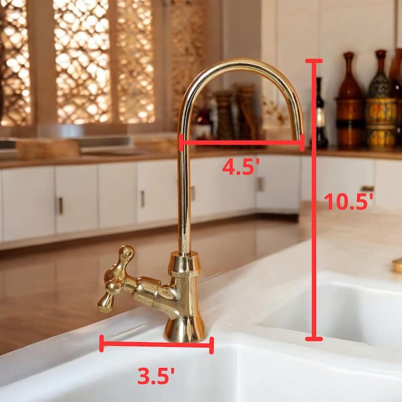 Solid Brass Gooseneck Kitchen Faucet with Cross Handle