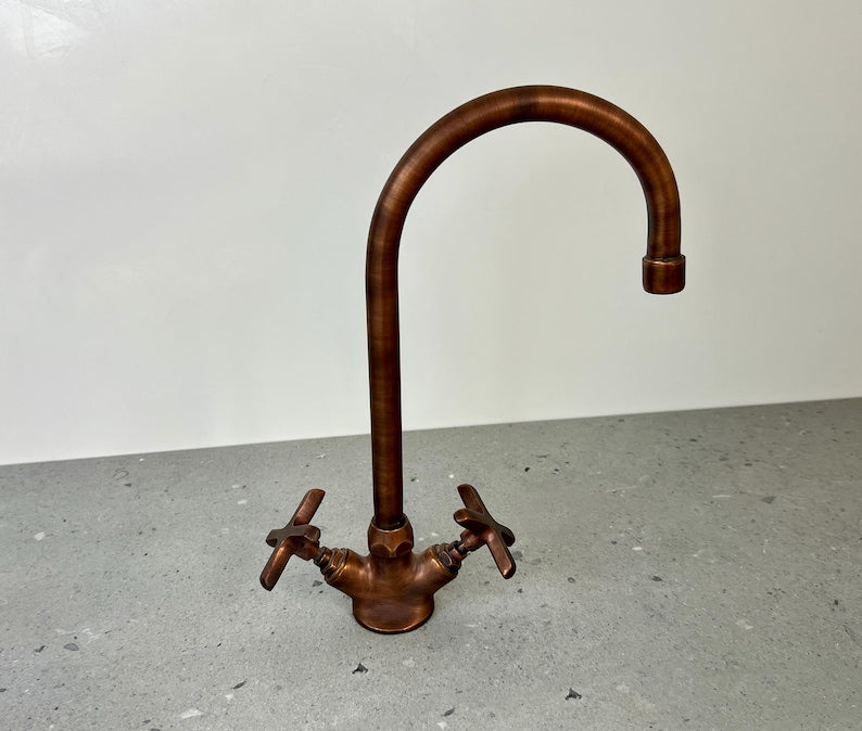 Vintage Copper Gooseneck Faucet with Cross Handles