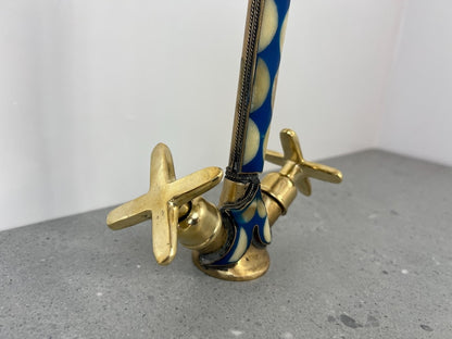 Blue Inlay Brass Gooseneck Faucet with Cross Handles