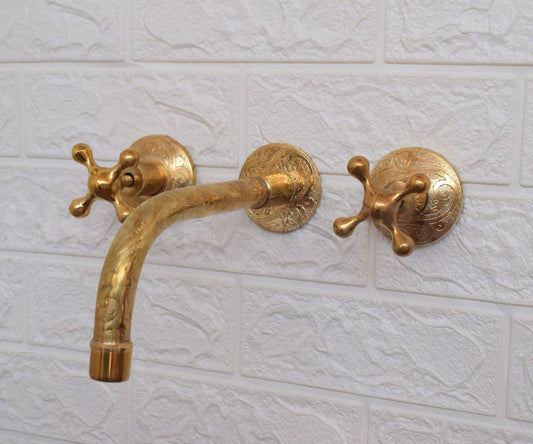 Engraved Solid Brass Wall Mount Faucet