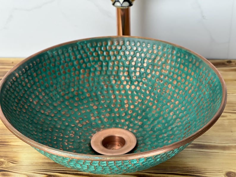 Hammered Green Patina Copper Vessel Sink