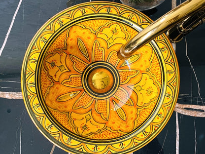 Hand-Painted Moroccan Ceramic Vessel Sink – Yellow Artisan Basin