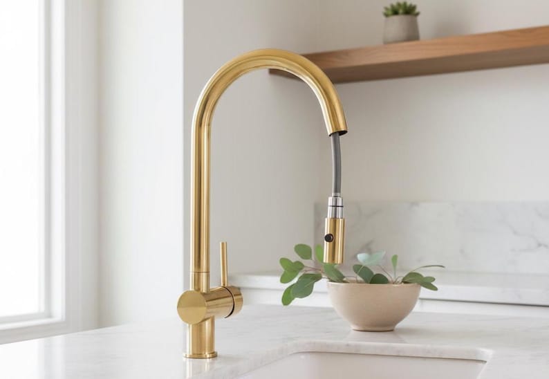 Unlacquered Brass Pull-Down Kitchen Faucet