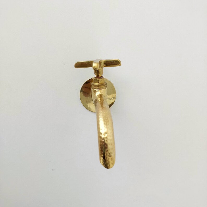 Hammered Polished Brass Wall Tap with Cross Handle