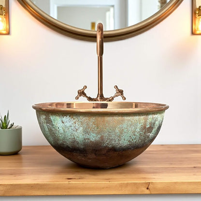 Handcrafted Oxidized Copper Vessel Sink with Patina Finish