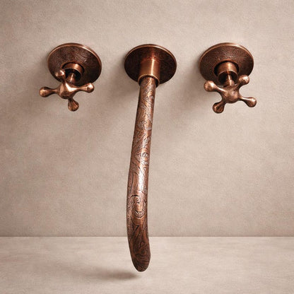 Engraved Wall Mount Brass Faucet