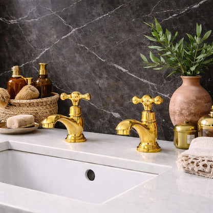 Polished Brass Cross-Handle Bathroom Faucet