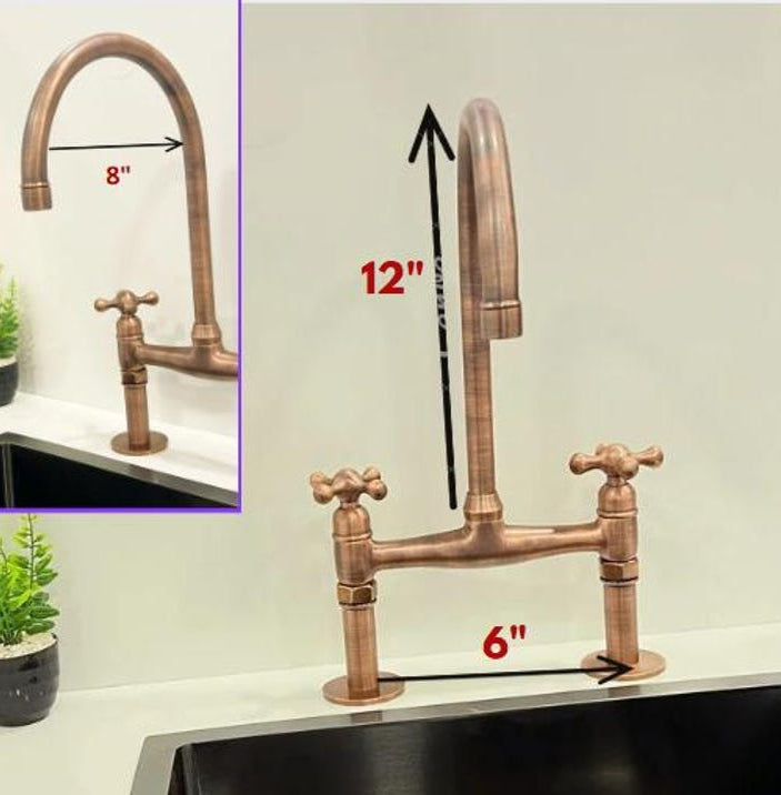 Vintage Bridge Copper Kitchen Faucet with Gooseneck Spout