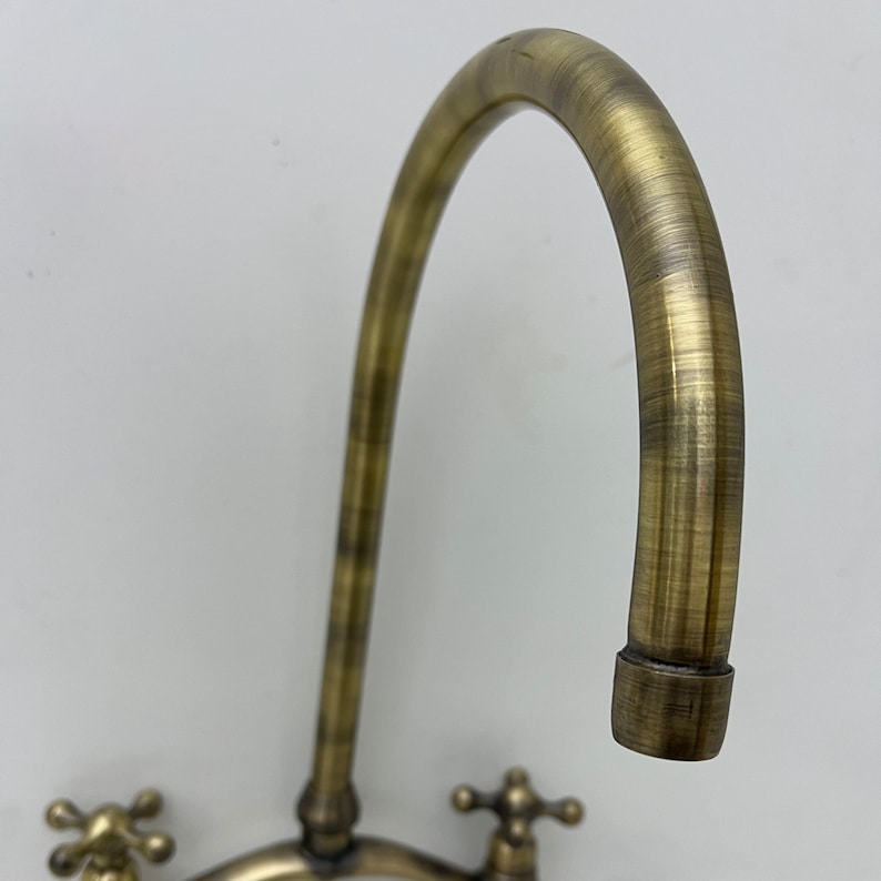 Antique Brass Bridge Kitchen Faucet