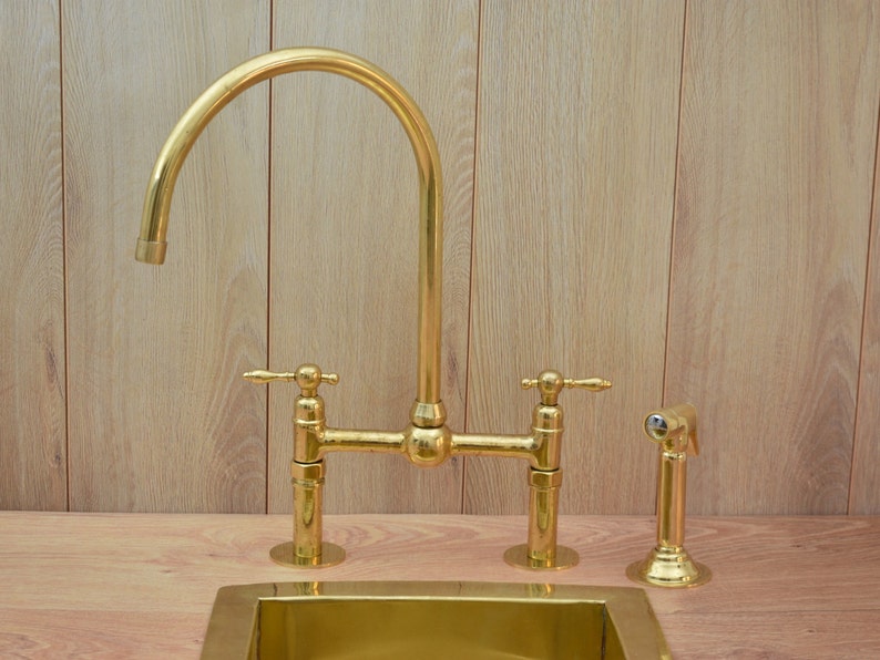 Bridge Style Solid Brass Kitchen Faucet Set
