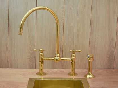 Bridge Style Solid Brass Kitchen Faucet Set