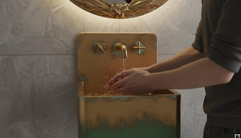 Hammered Patina Copper Wall Mount Sink