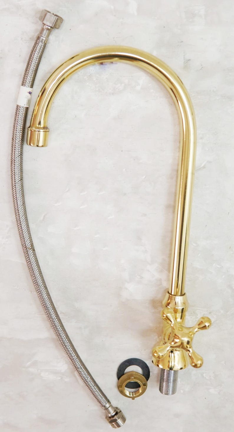 Solid Brass Gooseneck Faucet with Cross Handle & Supply Hose