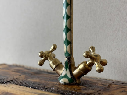 Green Inlay Brass Gooseneck Faucet with Cross Handles