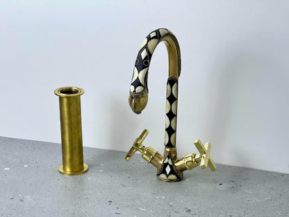 Decorative Inlay Brass Gooseneck Faucet with Cross Handles