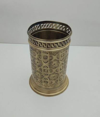 Handmade Solid Brass Wastebasket – Engraved Moroccan Bathroom Trash Can