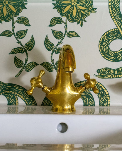 Polished Solid Brass Bathroom Faucet with Cross Handles