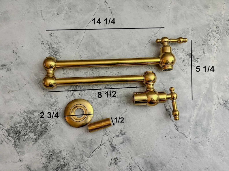 Solid Unlacquered Brass Wall Pot Filler Faucet