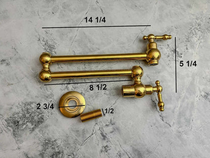 Solid Unlacquered Brass Wall Pot Filler Faucet