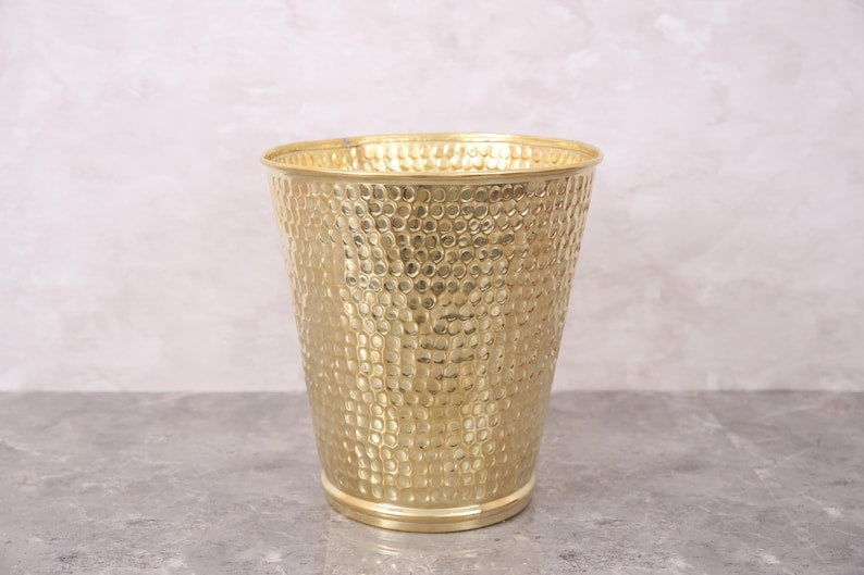 Handmade Hammered Brass Wastebasket – Luxury Brass Bathroom Trash Can