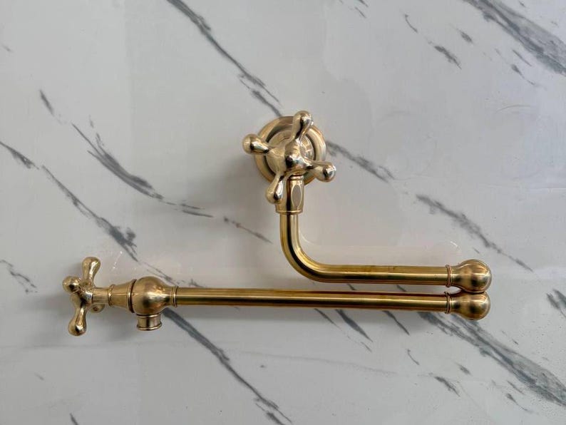 Solid Unlacquered Brass Wall Pot Filler Faucet