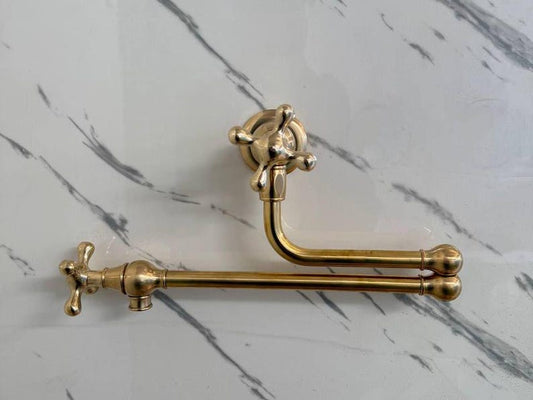 Solid Unlacquered Brass Wall Pot Filler Faucet