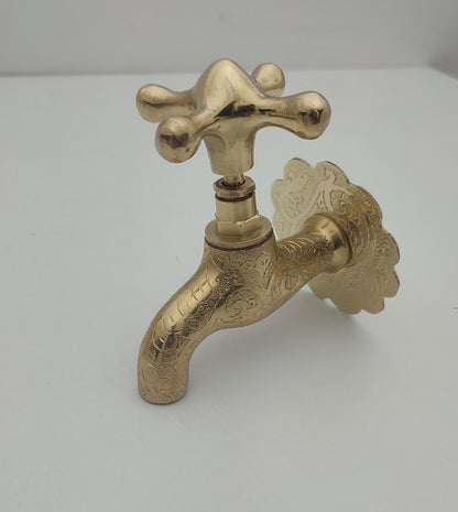 Engraved Solid Brass Wall Faucet