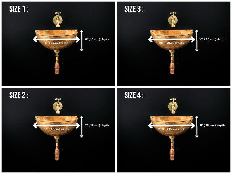 Hand-Hammered Moroccan Brass Wall-Mount Sink with Engraved Vintage Tap