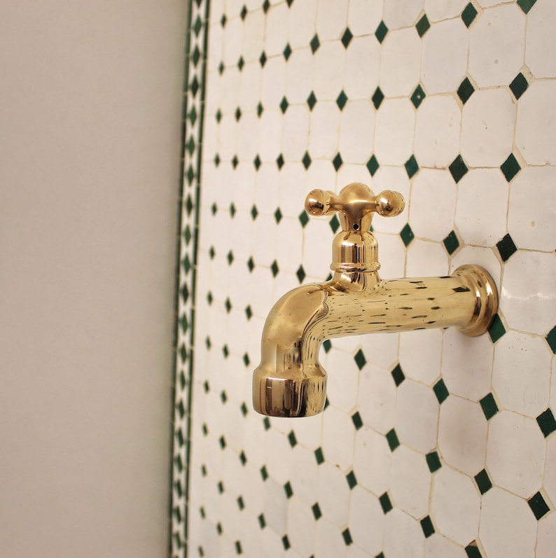 Antique Brass Wall-Mount Bibcock Tap with Cross Handle
